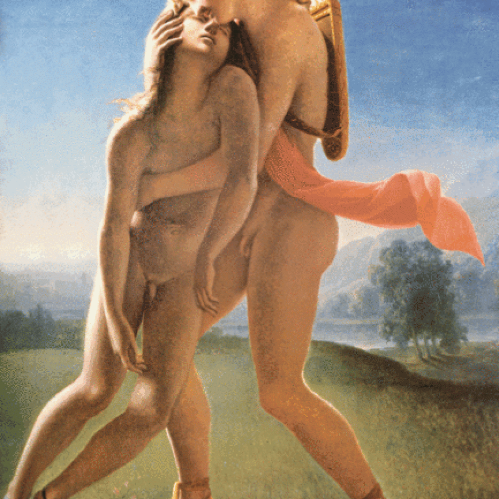 Jean Broc: Le Mort de Hyacinthe, 1801. Hyakinthos' død i armene på sin elsker Appolon. Billede pryder forsiden af OPSTANDELSE.